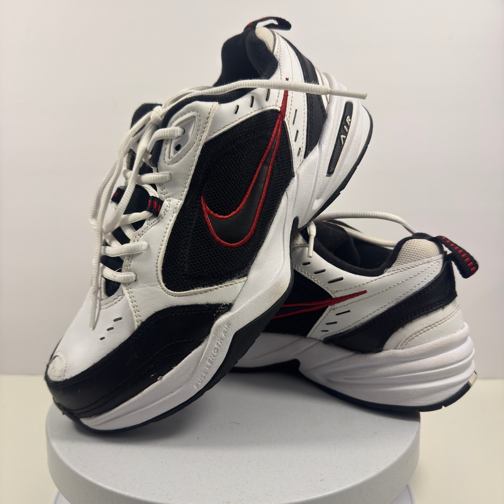 Nike Air Monarch IV White Black Red Leather Training Shoes Sneakers Mens 8.5